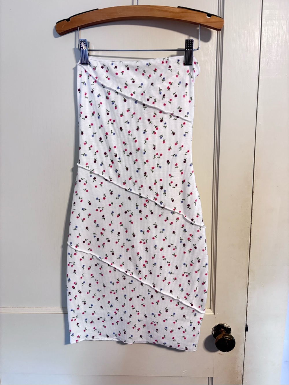 Princess Polly White Strapless Mini Dress with Pink Floral Print